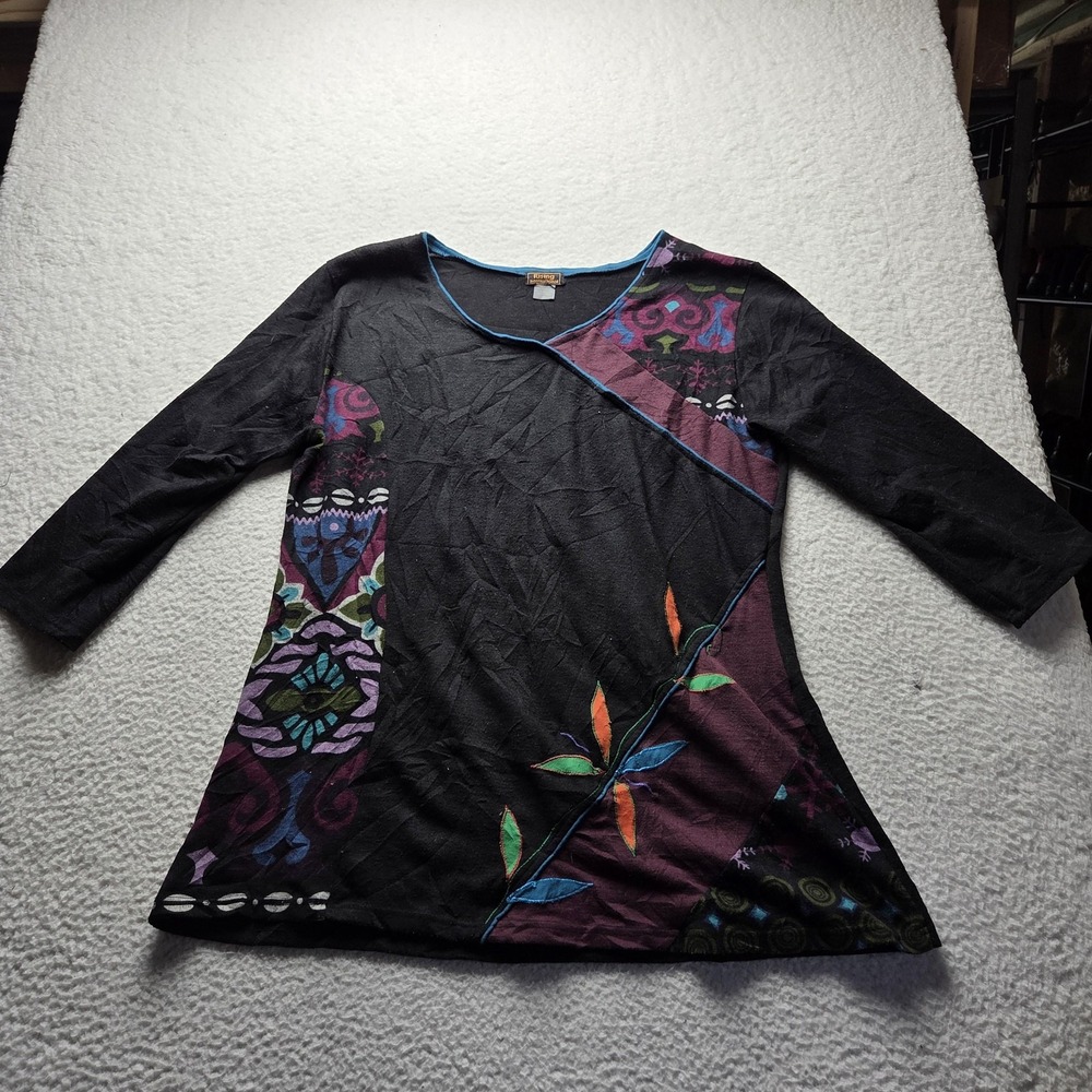 Rising International Tunic Top Womens 4X Black Geometric 3/4 Sleeve Shirt